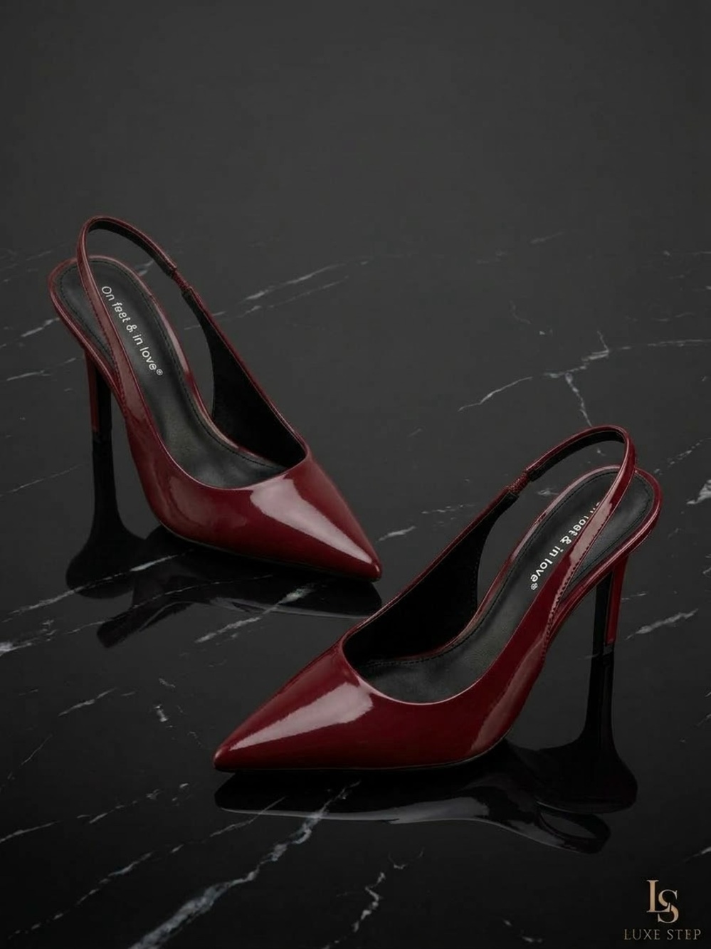 Pointed Slingback Heels in Burgundy Patent